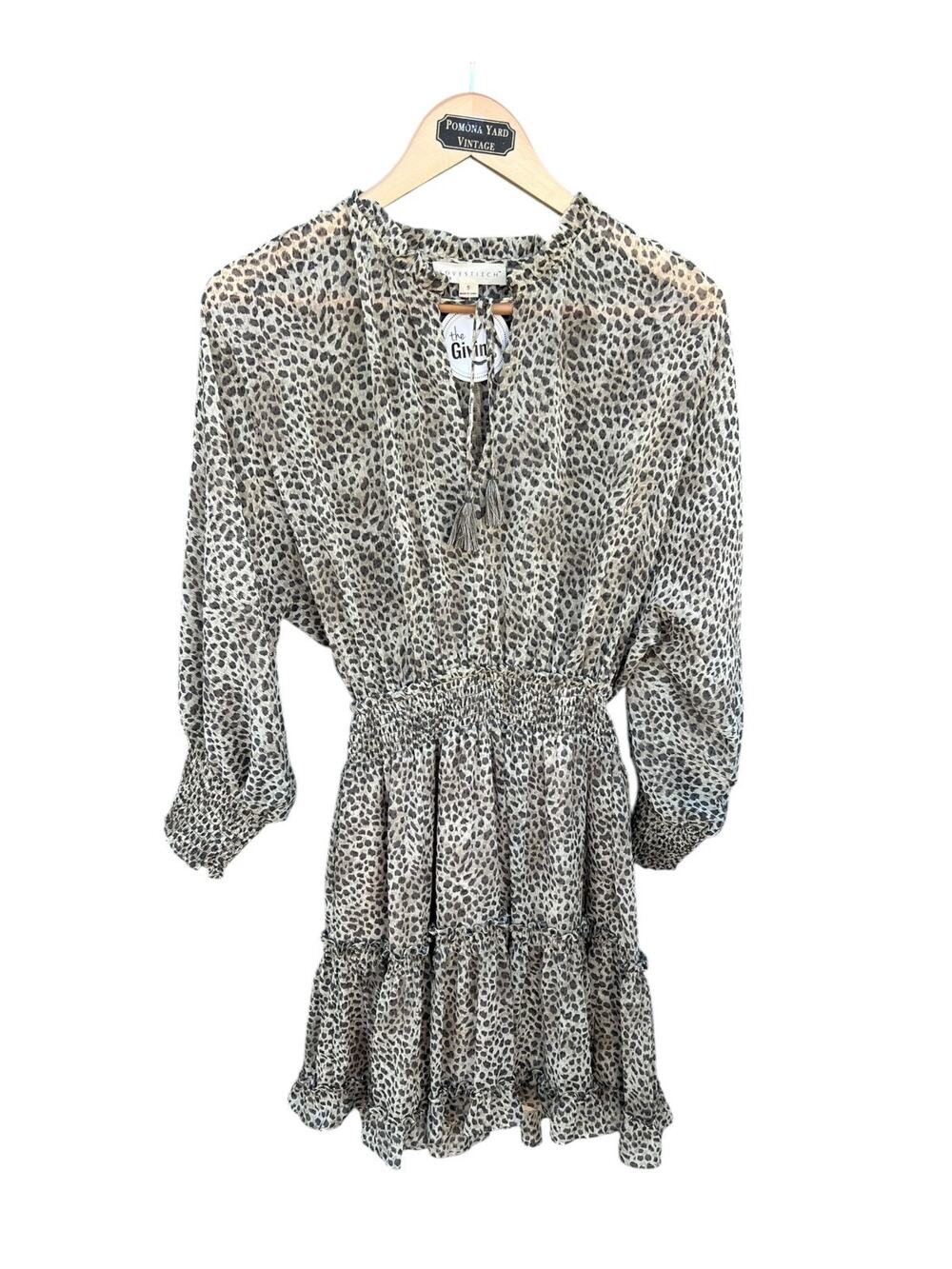 Lovestitch Empire Waist Ruffled Fit & Flare Dress Puff Sleeve Animal Print SMALL